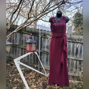 MARINA Burgundy Lace Maxi Dress